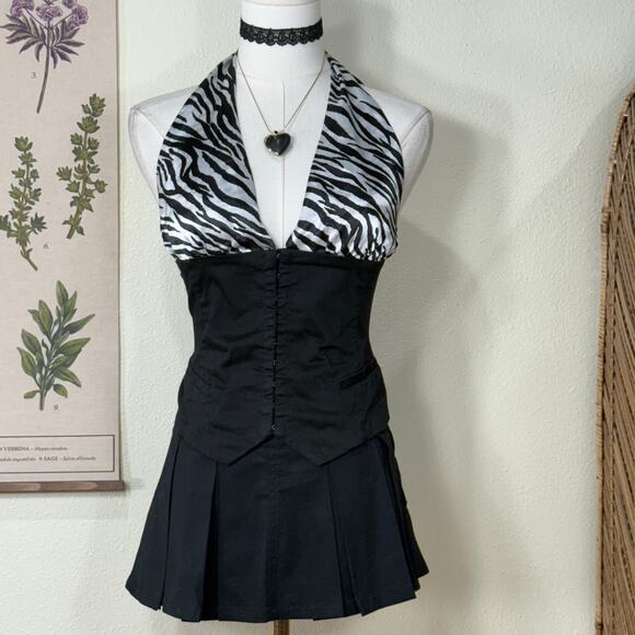 Vintage 90s Y2k Satin Zebra Print Halter Top Sexy Trashy Gyaru Party McBling S M - Picture 1 of 5